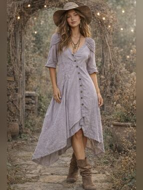 Prairie Underground Organic Cotton Asymmetrical Boho Dress L